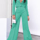 Lapel Collar Cropped Top and Wide Leg Pants Set