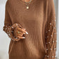 Pearl Detail Round Neck Long Sleeve Sweater