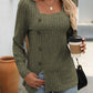 Decorative Button Striped Square Neck Long Sleeve T-Shirt