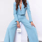 Lapel Collar Cropped Top and Wide Leg Pants Set