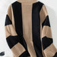 Waffle-Knit V-Neck Striped Long Sleeve Cardigan