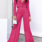 Lapel Collar Cropped Top and Wide Leg Pants Set