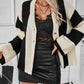 Waffle-Knit V-Neck Striped Long Sleeve Cardigan