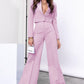 Lapel Collar Cropped Top and Wide Leg Pants Set