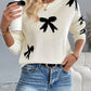 Perfee Bow Graphic Round Neck Long Sleeve Sweater