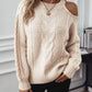 Cable Knit Round Neck Cold Shoulder Sweater