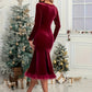 Plush Hem Square Neck Long Sleeve Dress