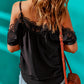 Spaghetti Strap Cold-Shoulder Lace Trim Blouse