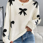 Perfee Bow Graphic Round Neck Long Sleeve Sweater