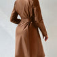 Tied PU Leather Long Sleeve Trench Coat