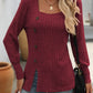 Decorative Button Striped Square Neck Long Sleeve T-Shirt