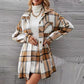 Plaid Button Up Long Sleeve Coat and Skirt Set