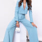 Lapel Collar Cropped Top and Wide Leg Pants Set