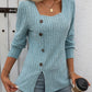 Decorative Button Striped Square Neck Long Sleeve T-Shirt