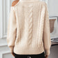 Cable Knit Round Neck Cold Shoulder Sweater