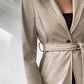 Tied PU Leather Long Sleeve Trench Coat