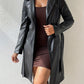 Tied PU Leather Long Sleeve Trench Coat