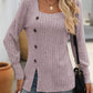 Decorative Button Striped Square Neck Long Sleeve T-Shirt