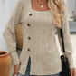 Decorative Button Striped Square Neck Long Sleeve T-Shirt