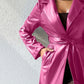 Tied PU Leather Long Sleeve Trench Coat